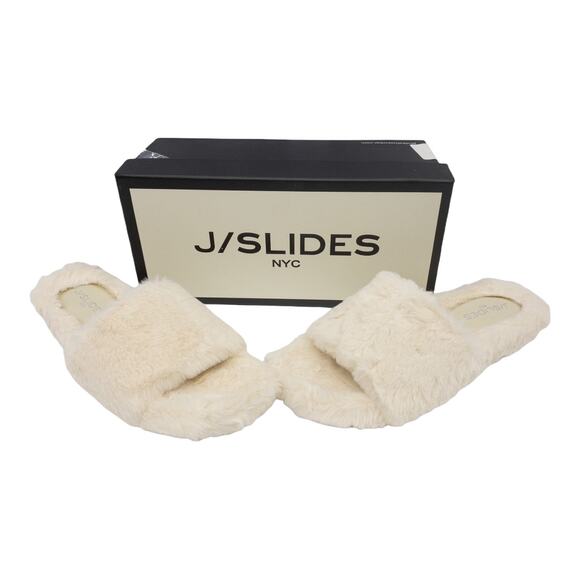 J/Slides Cream Fuzzy Lovlie Slipper Faux Fur Platform Slide Sandals 10 - Picture 1 of 11